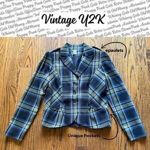 Vintage Y2k Plaid Tartan Blazer Blue Heritage Academia Career Punk OfficeSiren